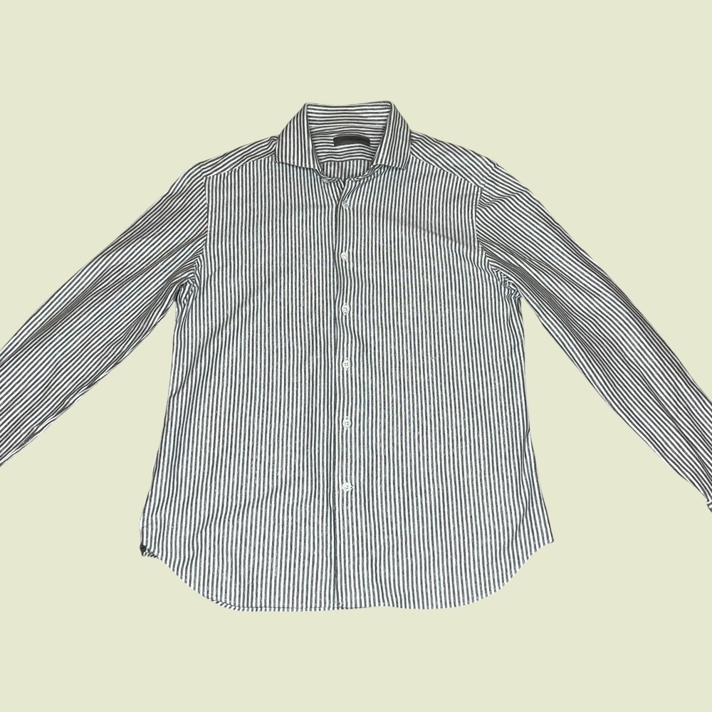 Corneliani Mens Button Up Striped Cotton Linen Club Collard Shirt 16.5‎ 42 LARGE